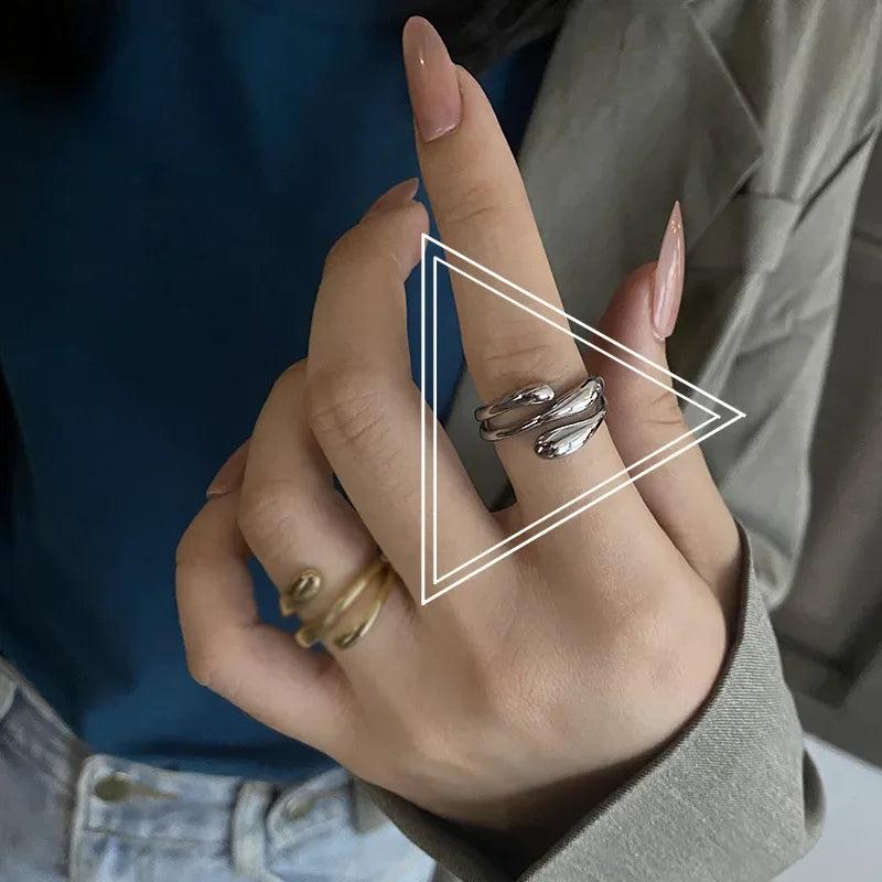 Unique 3 Layer Silver Ring Adjustable Unisex