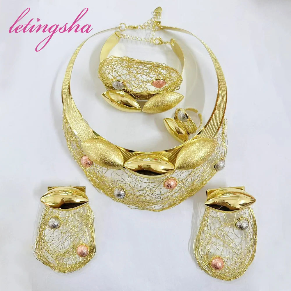 Luxury Dubai Gold Jewelry Set For Women