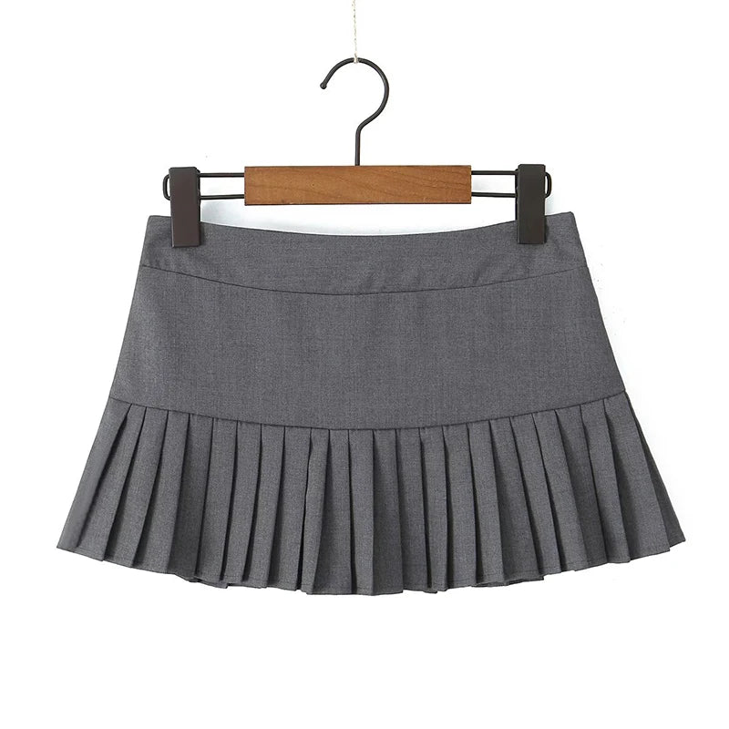 YENKYE Y2K Cool Girl Sexy Low Waist Pleated Mini Skirt Women Side Zipper Black White Gray Summer Skirts - Daisan Mart