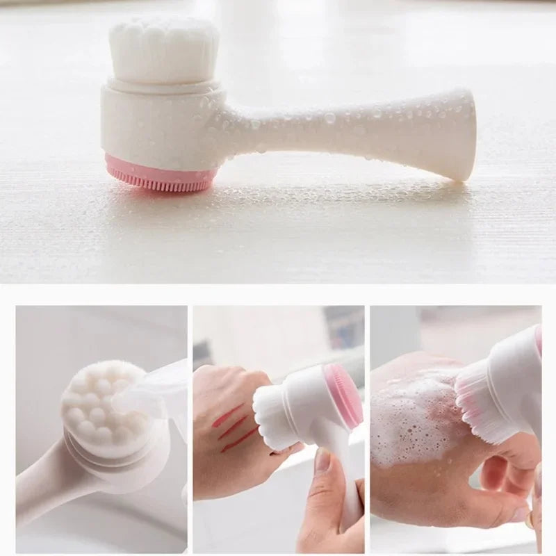 Double-sided soft exfoliating 3D silicone facial brush