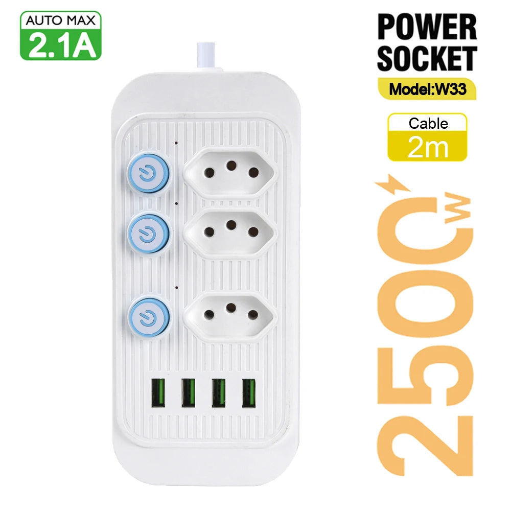 Ổ Cắm Điện Brazil 4 Cổng USB Dây 2M và Bộ Lọc Mạng