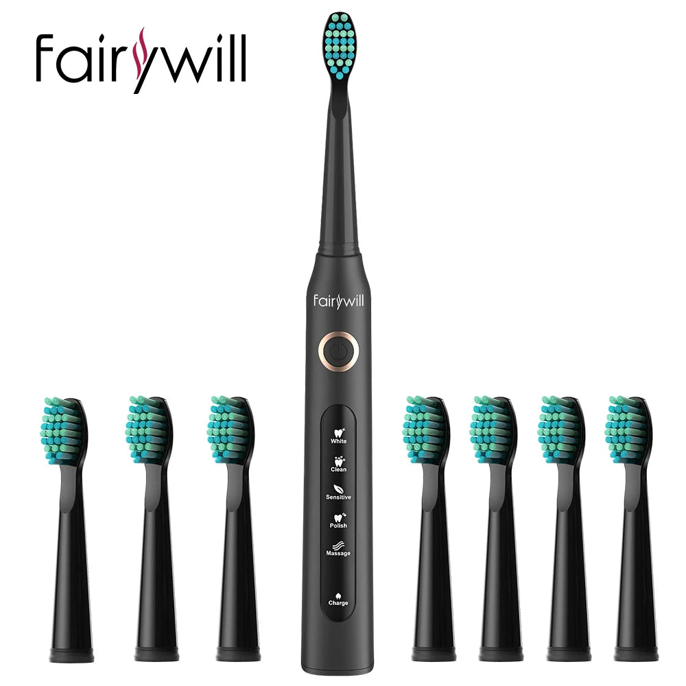 Fairywill Electric Sonic Toothbrush FW-507 USB Charge Rechargeable Adult Waterproof Electronic Toothbrushes Replacement Heads s
