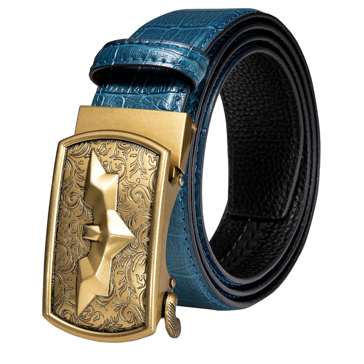 Green Crocodile Leather Belt with Automatic Gold Buckle 2020