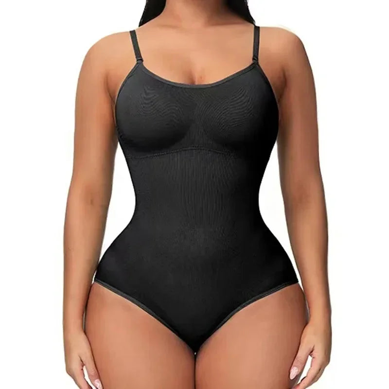 Compression Bodysuit V-neck Slim Straps Ultra-thin Open Back