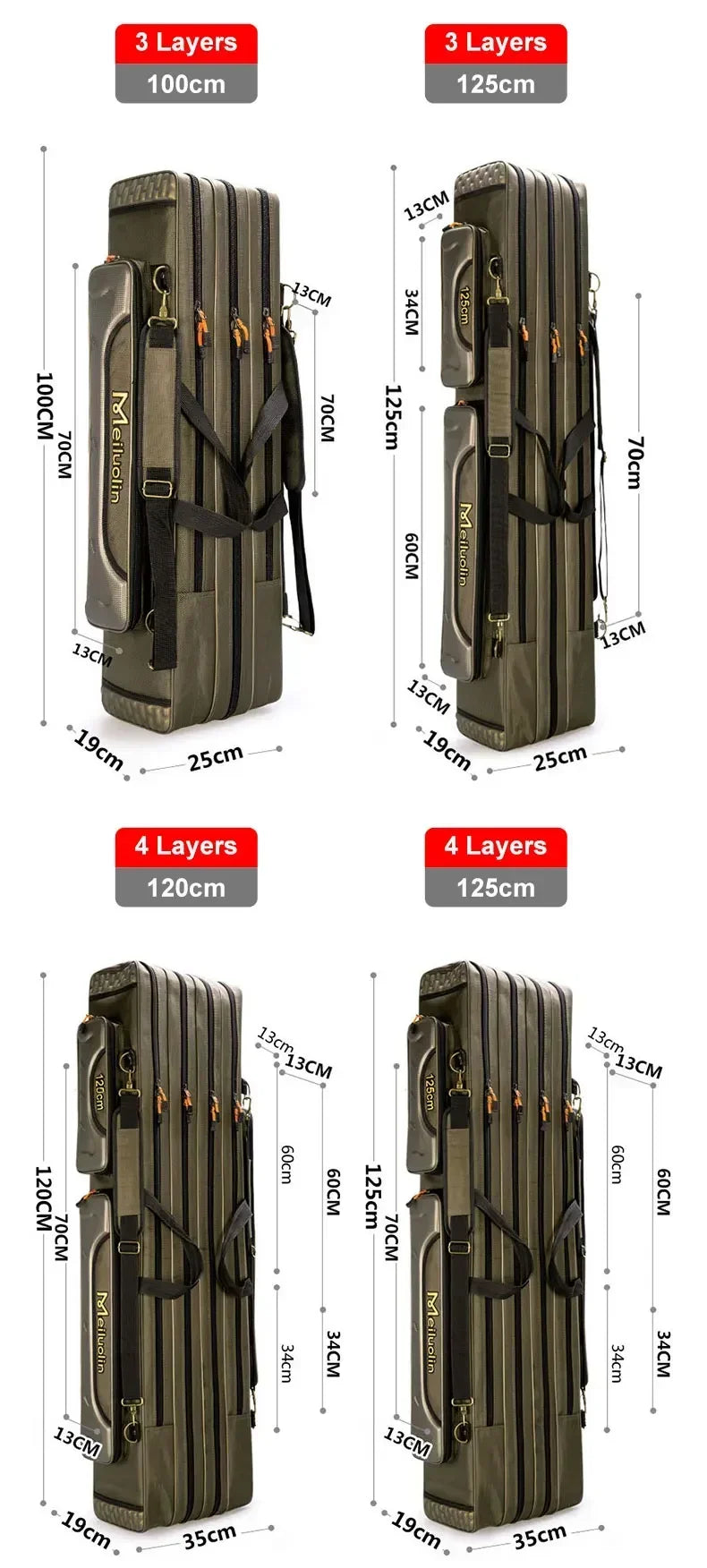 Oxford Multi-Function Fishing Rod Bag with 3 Compartments