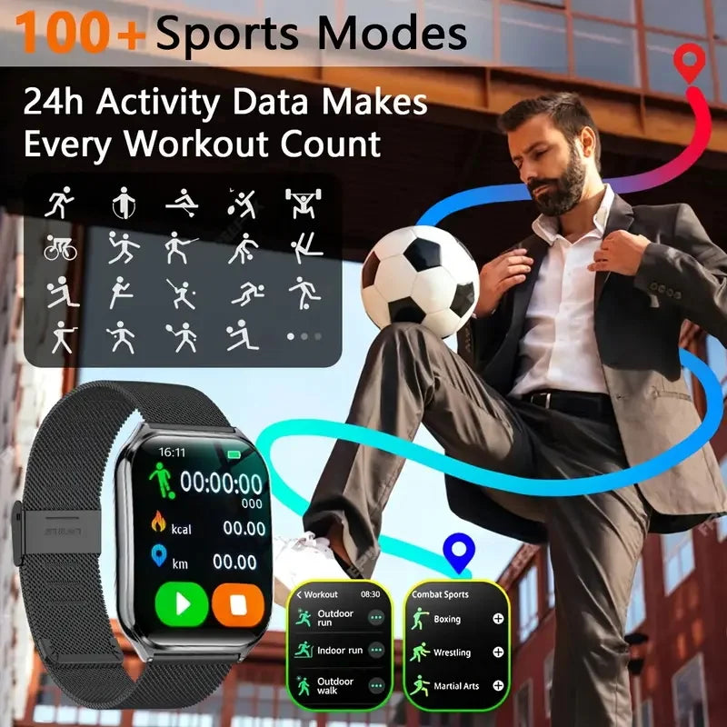 Đồng hồ thông minh mỏng nhẹ 1.96'' hỗ trợ 100+ môn thể thao