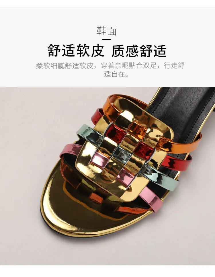 High-end Perforated Women's Flat Sandals with Fashionable Square Heels