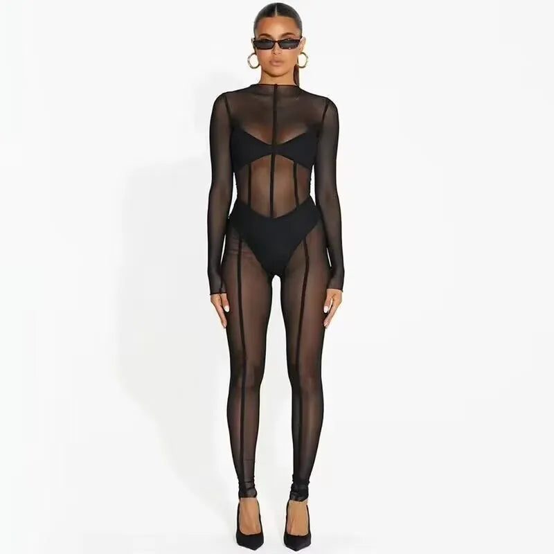 Sexy Black Mesh Bodysuit for Women's Evening Party
