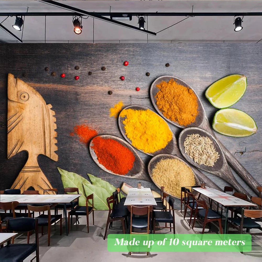 Custom Size Mural Wallpaper 3D Grilled Steak Pizza Shop Donuts Wall Painting Restaurant Cafe Modern Kitchen Spices Wall Papers