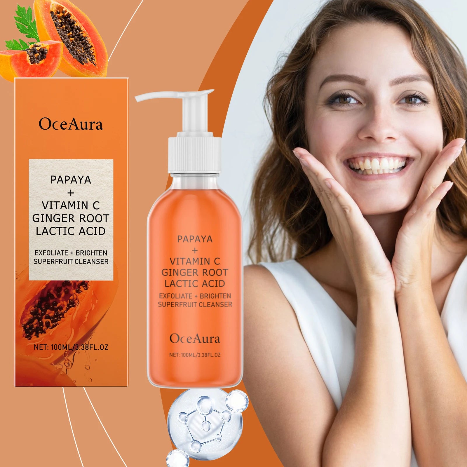 Exfoliating Papaya Cleanser Lotion Cleaning Reduce Facial Dirt Improve Rough Skin Relieve Dullness Brightening Facial Cleanser