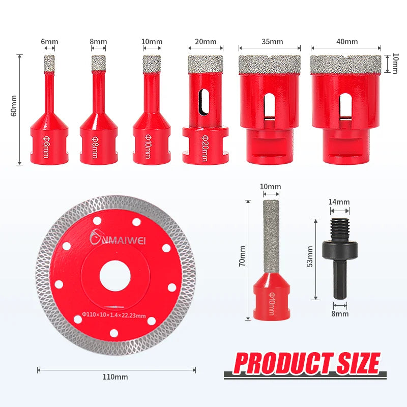 9pcs Dry Drill M14 Thread Brazing Hole Saw Set With Saw Blade Porcelain Tiles Crowns Granite Marble tile Drill Bits Tools