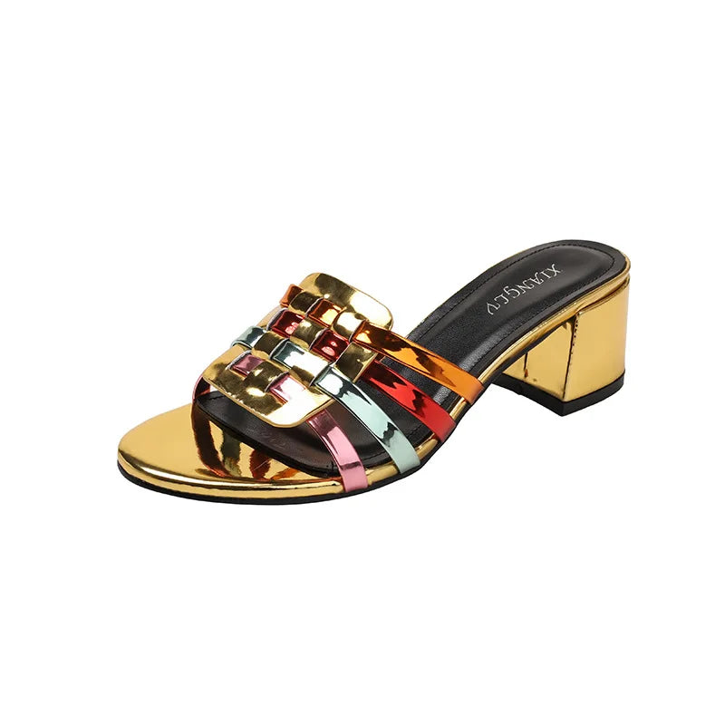 High-end Perforated Women's Flat Sandals with Fashionable Square Heels