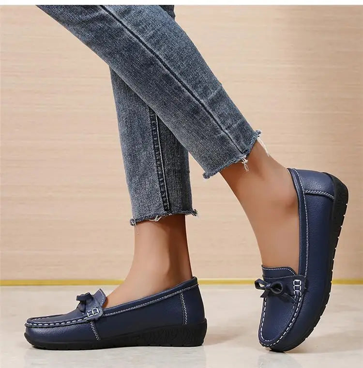 Women's Genuine Leather Loafers - Fashionable, comfortable wedge sole