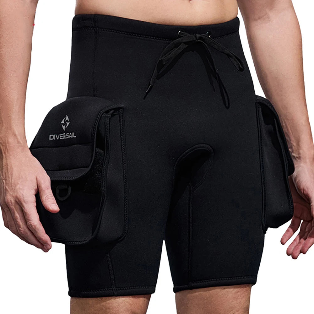 3mm Neoprene Wetsuit Tech Shorts Keep Warm Unisex Wetsuit Cargo Shorts D-Ring Buckle Leak Hole for Diving Equipment Accessories