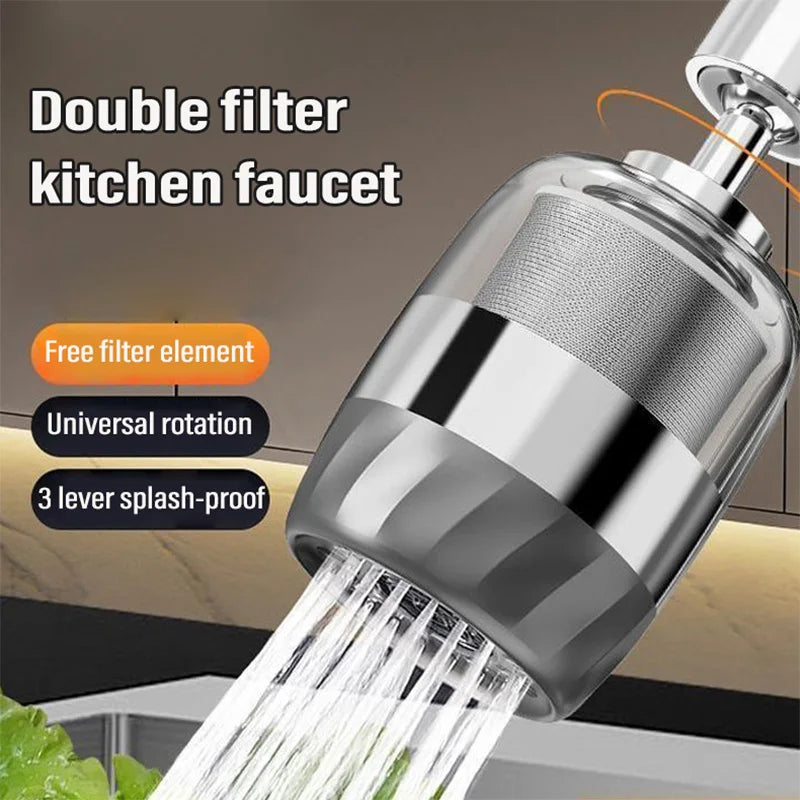 3-Mode Stainless Steel Faucet 360° Rotation Dual Filter Kitchen