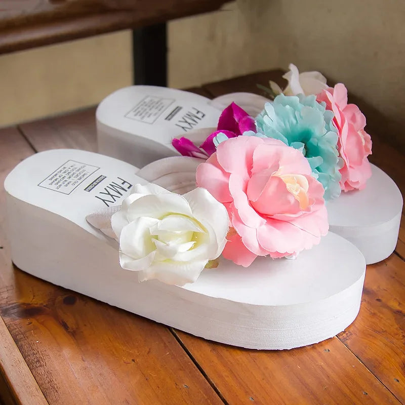 Dép Kẹp Nữ Đế Cao 6cm Hoa Xinh Đi Biển Hè