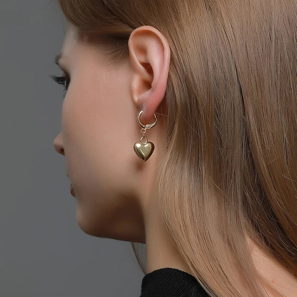 Shiny Gold Heart Jewelry Set - Earrings &amp; Necklace