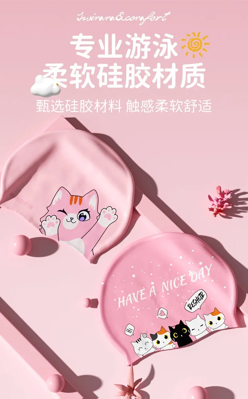 Mũ Bơi Trẻ Em Hoạt Hình Chống Nước Bảo Vệ Tai