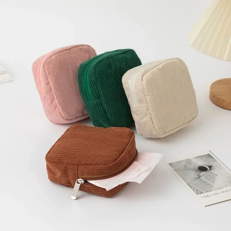 Fashion Makeup Lipstick Sanitary Napkins Case Mini Cosmetic Storage Pouch Women Corduroy Ins Travel Organizer Bags Small Pouch