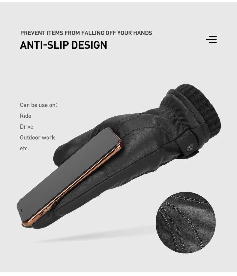 Găng Tay Da Cừu BISON DENIM Chạm Màn Hình Ấm Áp