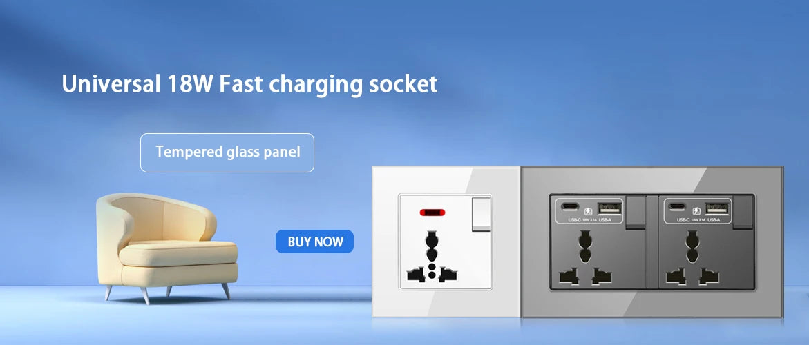 Ổ Cắm Đa Năng Sạc Nhanh 18W USB Type-C 3 Chân 220V