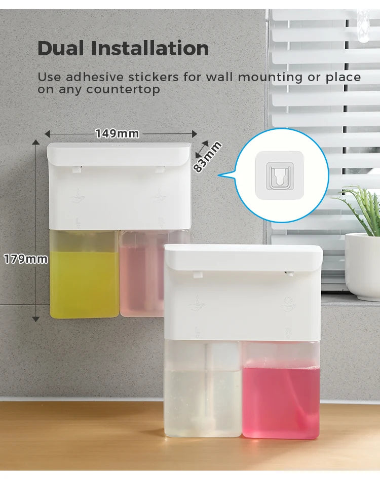 600ml Automatic Foam Soap Dispenser Double-Head Touchless Rechargeable 3-Level Adjustable Induction Sensor for Kitchen Bathroom