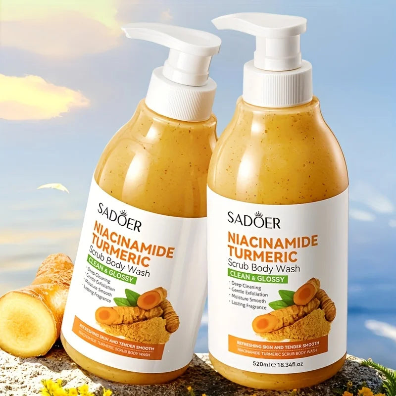 520Ml/Bottle Niacinamide Turmeric Scrub Shower Gel, Rich in Ingredients Such as Niacinamide and Turmeric Extract, with a Smooth and Delicate Scrub, Rich Foam, Gentle Bathing, Cleans Sweat and Other Dirt and Dead Skin Cells on
