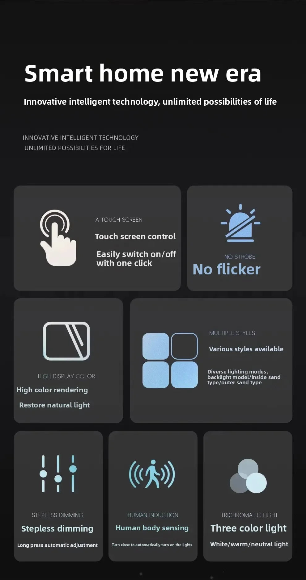 50CM Smart LED Mirror Anti-Fog Touch Sensor