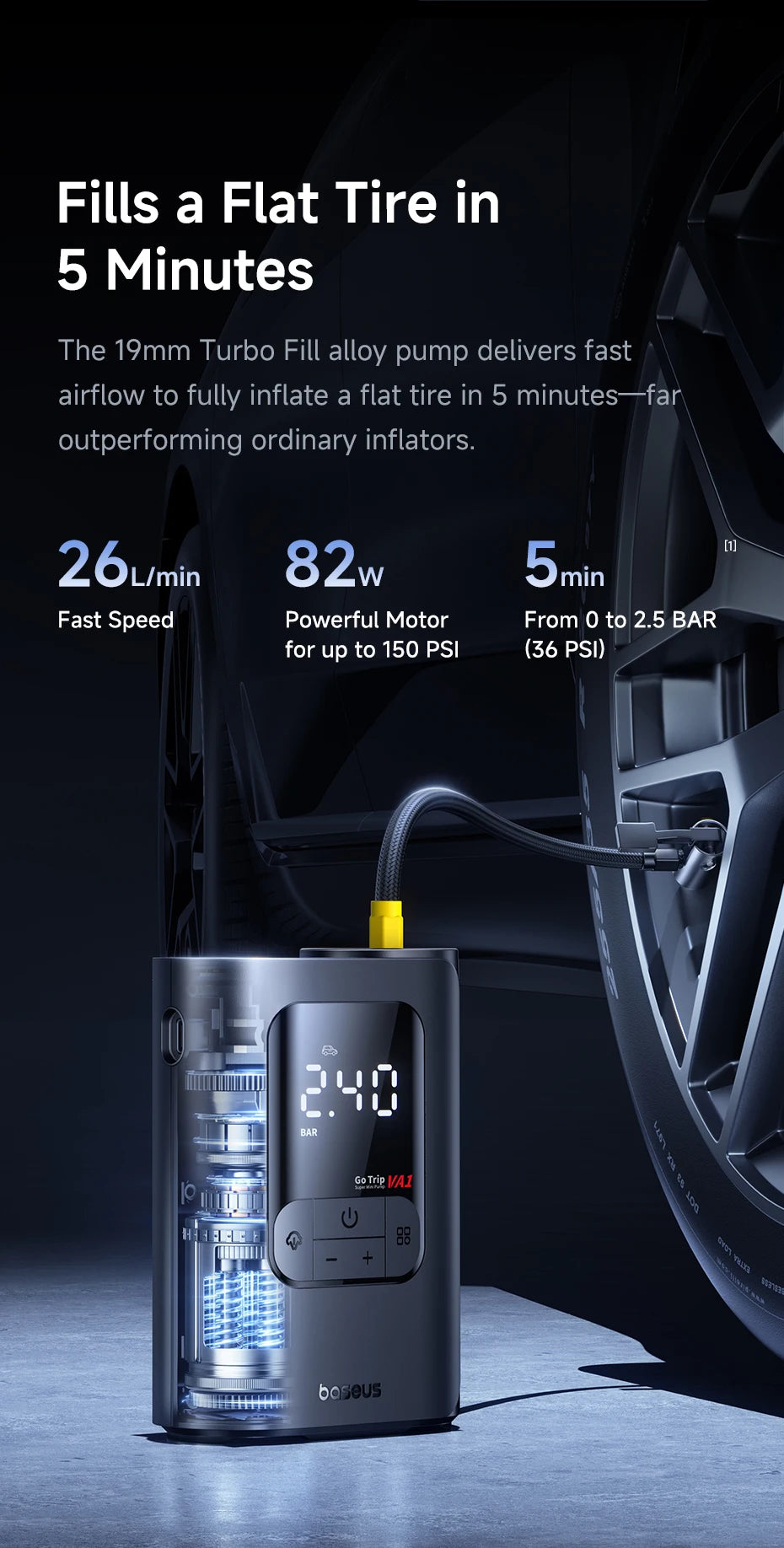 Baseus Wireless Car Air Pump Portable Air Compressor for Car Motorcycles Bicycle Electric Tire Inflator with LCD Digital Display - Daisan Mart