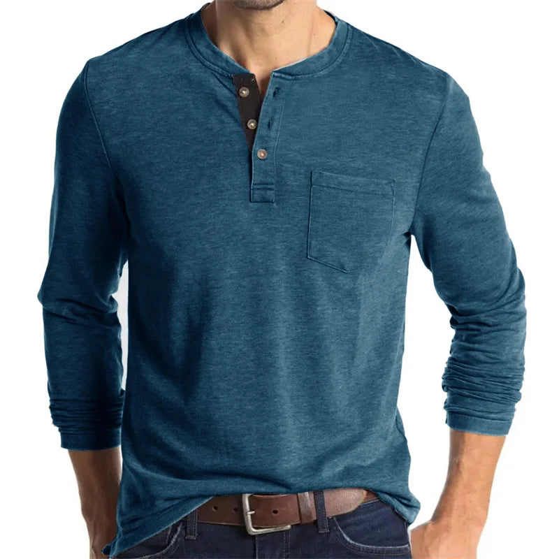 Men's Fashionable Elastic Round Neck Long Sleeve T-Shirt