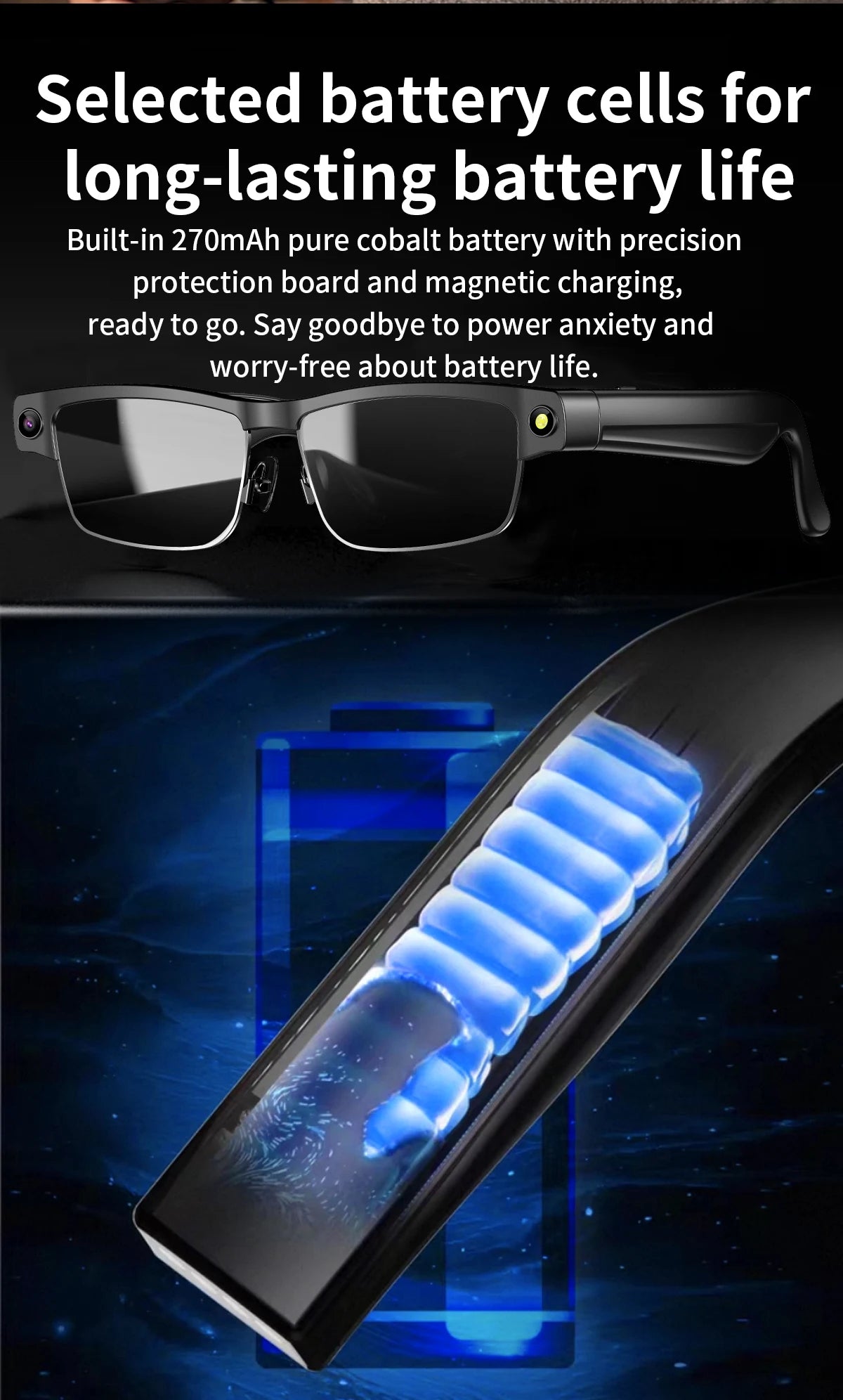 Sunglasses Smart Glasses 8 Million Pixels Recording Videos AI Photo Recognition Answer Translation 270mAh Bluetooth Glasses New
