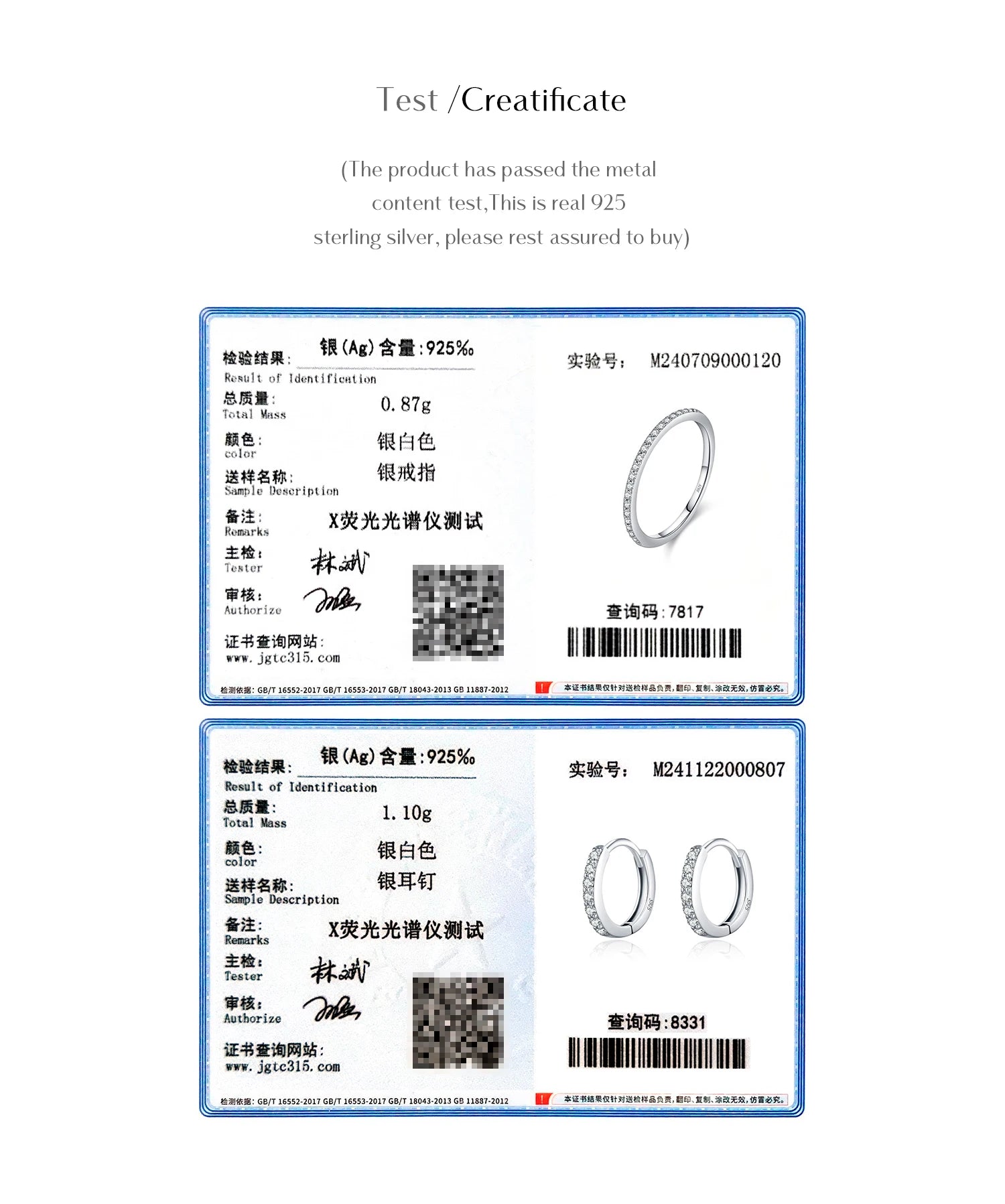 MODIAN D Color Moissanite 925 Sterling Silver Classic Simple Round Hoop Earrings Ring For Women Daily Fine Jewelry Set