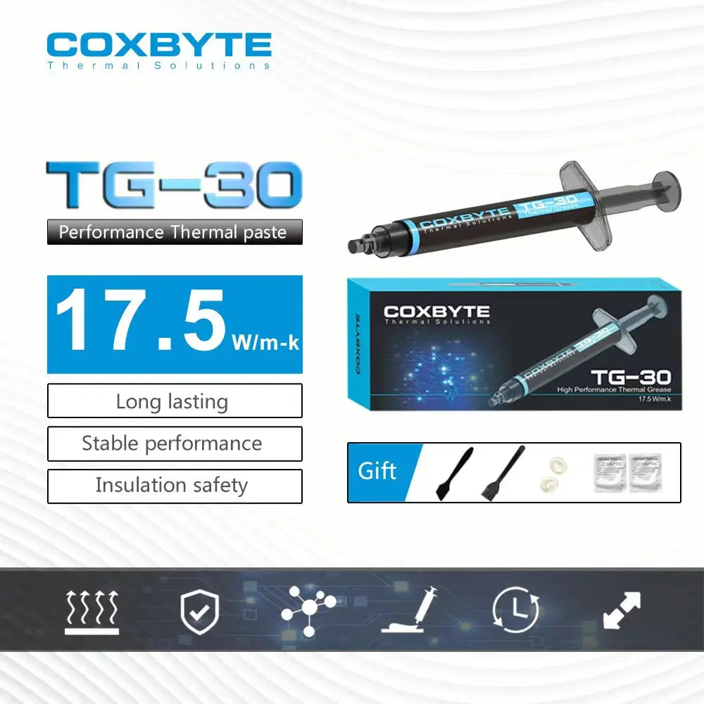 Coxbyte TG-30 Thermal Paste 17.5W-mk for AMD Intel Processor CPU Cooler Computer Cooling Fan VGA GPU Compound Heatsink Plaster