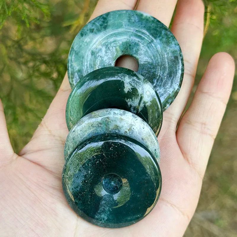 Round Moss Agate Pierced 30/40/50mm For Jewelry Making