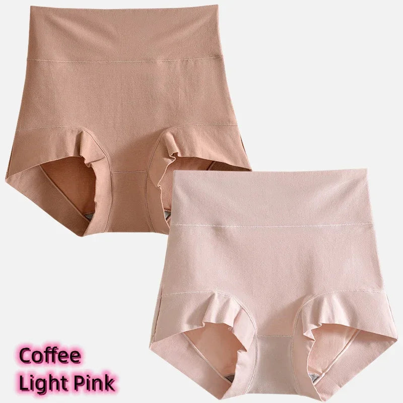 Women's cotton high-waisted, stretchy, belly-hugging panties, 2 pieces