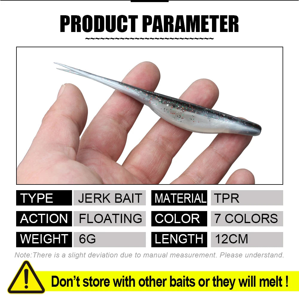 Spinpoler TPR Floating 5”Jerk Bait Shad Minnow Soft Fishing Lure 10x Tough Artificial Bait Split Tail Drop Shot Bass Pike Zander - Daisan Mart
