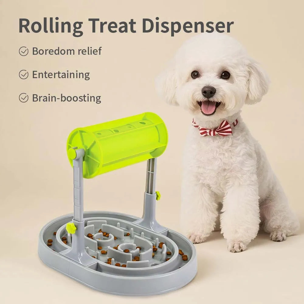 Adjustable Height Pet Feeder Rolling Slow Feeder Anti-Choking Interactive Intelligence Enhancer for Cats And Dogs Food Dispenser - Daisan Mart