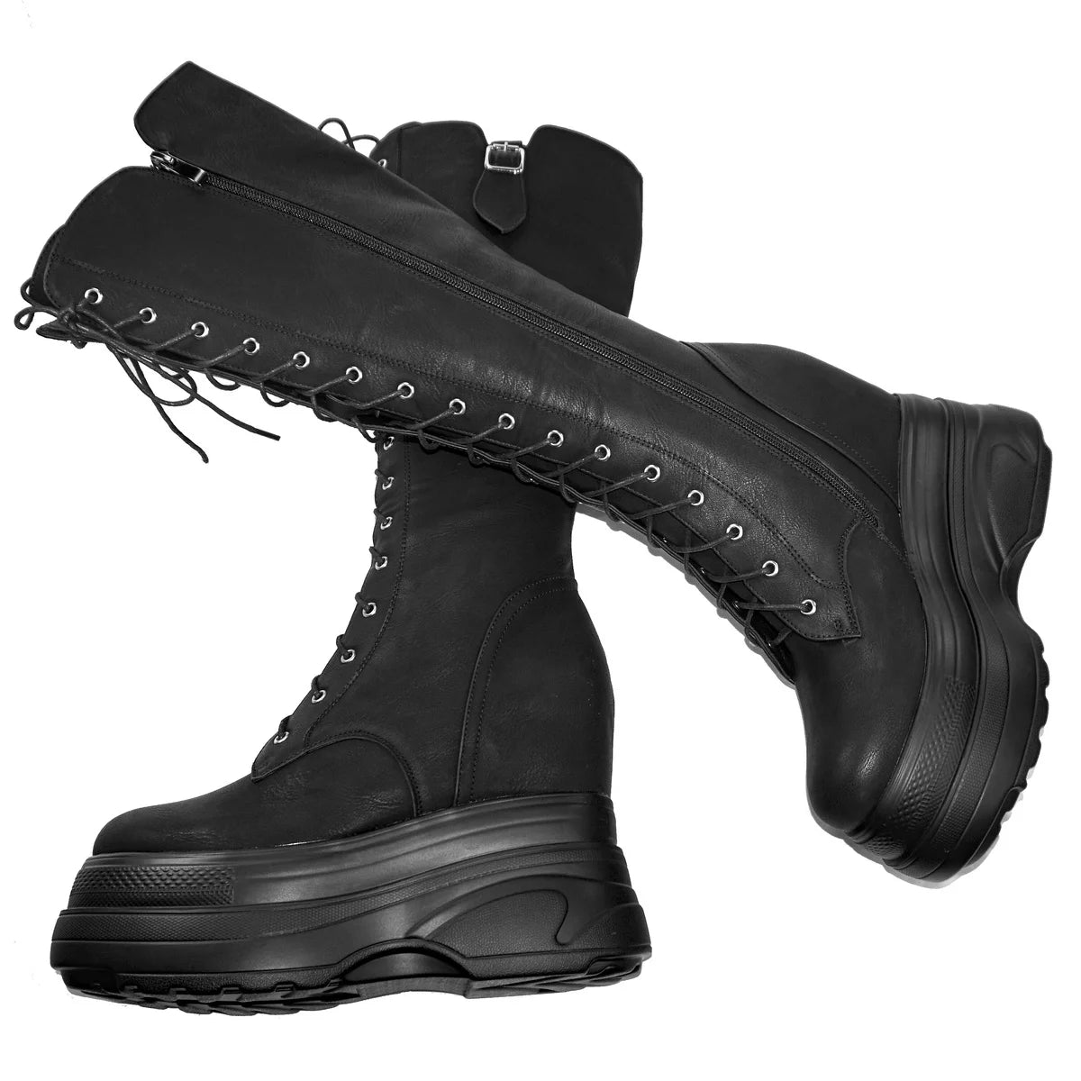 Genuine Leather Women's Boots with High Sole, Large Size Winter 44-47