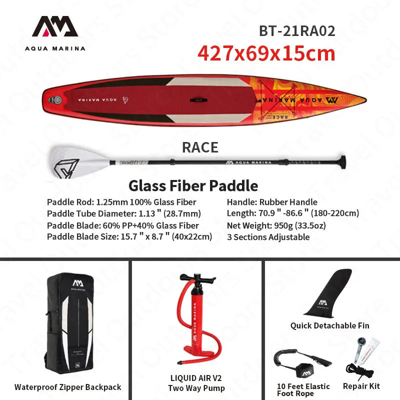 AQUA MARINA New RACE SUP Competition Surfboard 3.8m/4.2m Water Sports Pointed Design Fast Surfing Inflatable Surfboard 2 Size