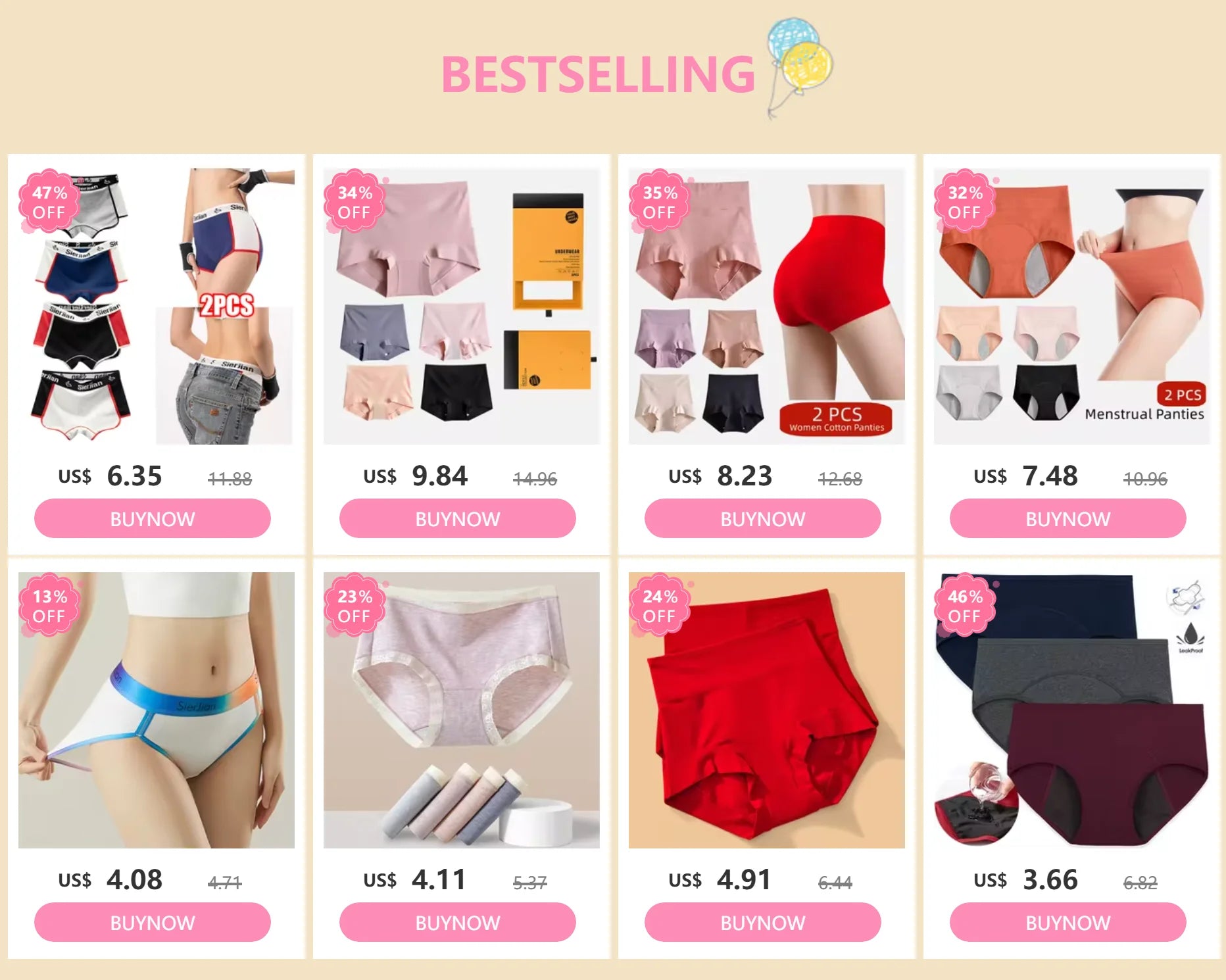 Women's cotton high-waisted, stretchy, belly-hugging panties, 2 pieces