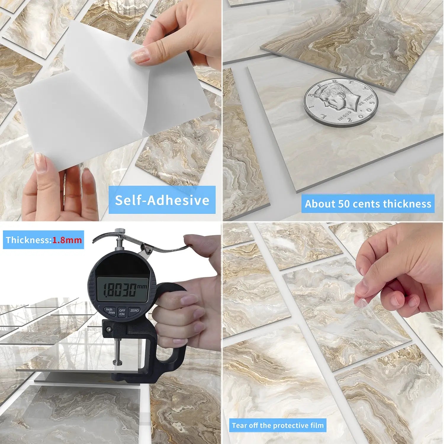 Set of 16 Waterproof Stone Pattern Foam Wall Stickers for Kitchen