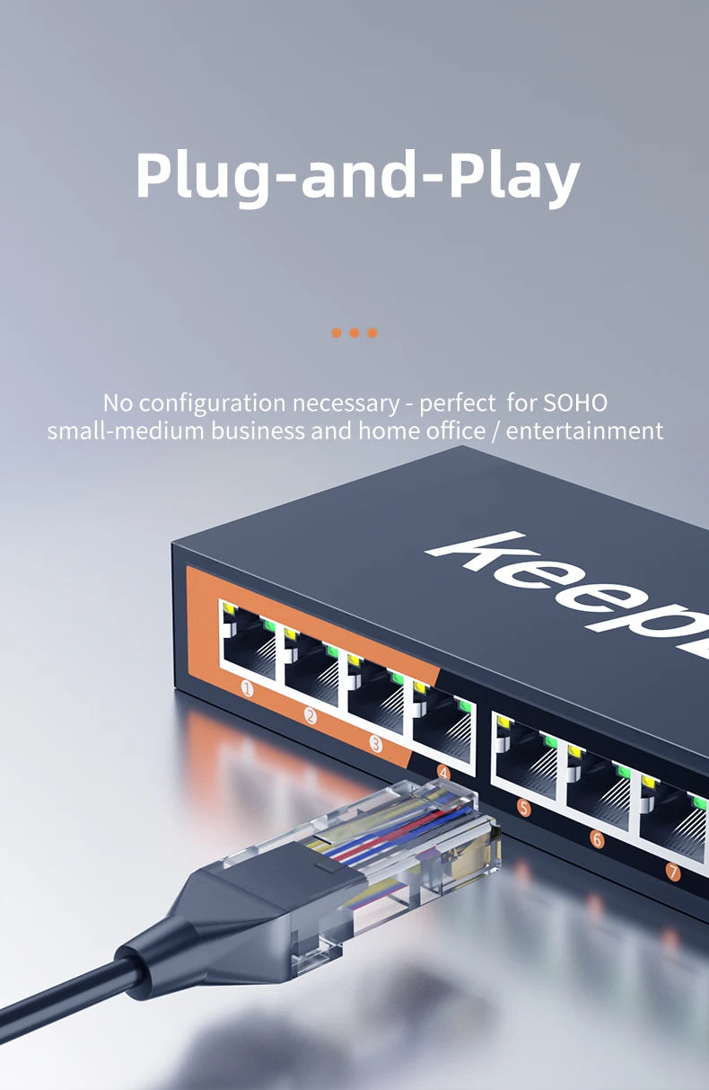8 Port Gigabit Ethernet Switch Unmanaged Plug and Play - Daisan Mart