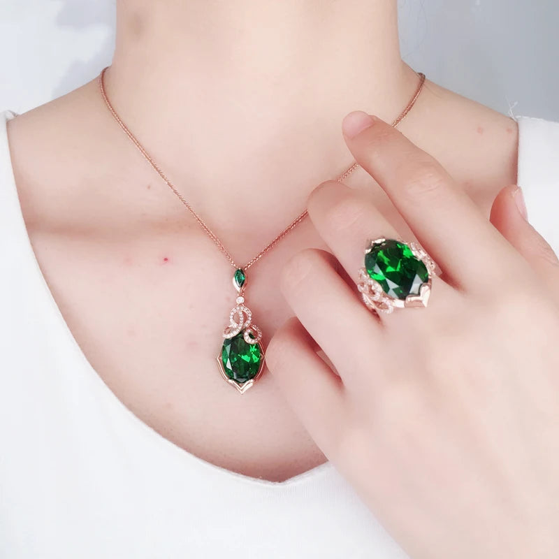 Luxurious 14K Rose Gold Emerald Jewelry Set