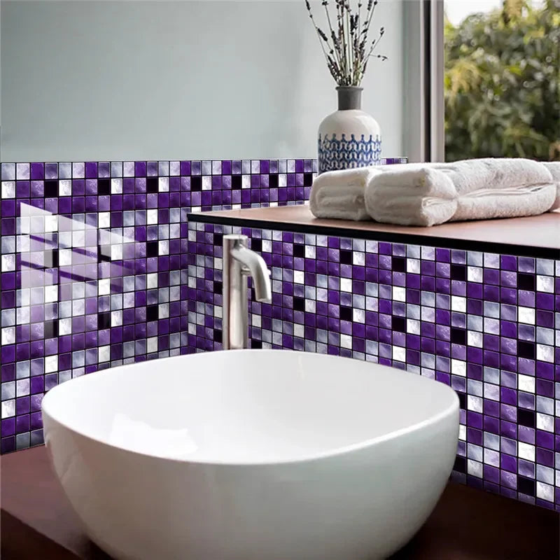 10pcs/set Marble Mosaic Tiles Wall Sticker Transfers Flat Covers for Kitchen Bathroom Stitching Stickers Self-adhesive Removable