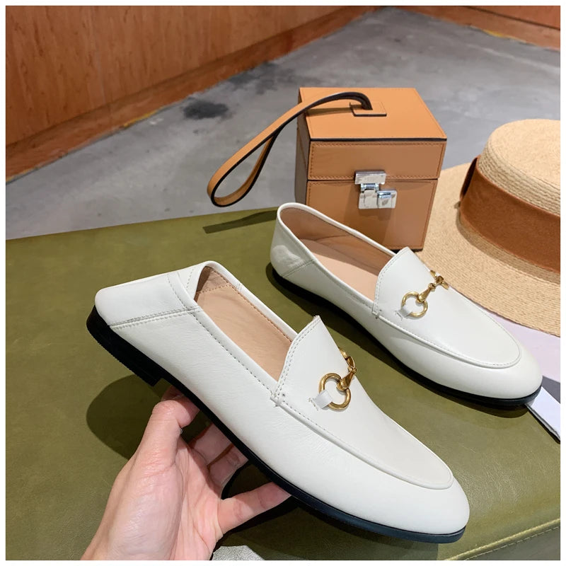 Women's Loafers Soft Sole Metal Buckle Round Toe Spring