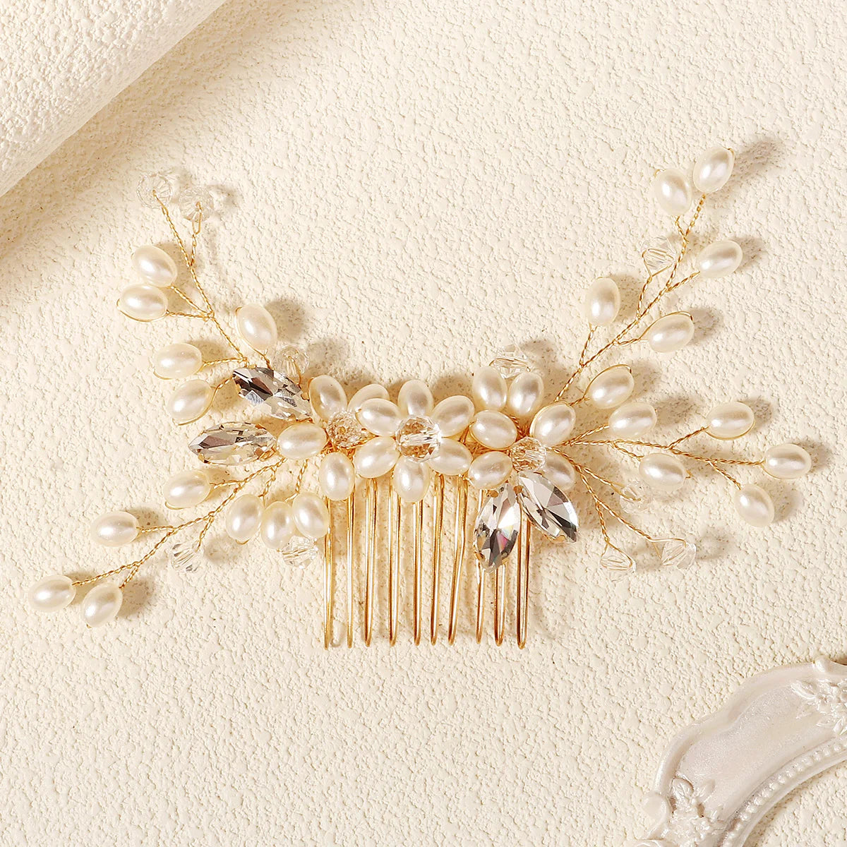 Luxurious Silver Gold Pearl Wedding Hair Comb with Rhinestones