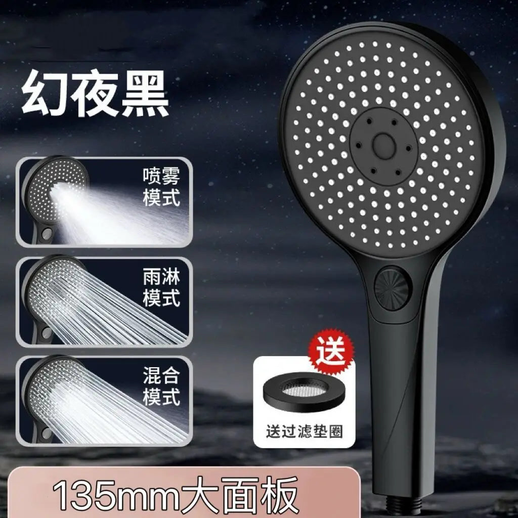 New Big 135mm High Pressure Shower Head Black 3 Modes Water Saving Spray Nozzle Massage Rainfall Shower Bathroom Accessories