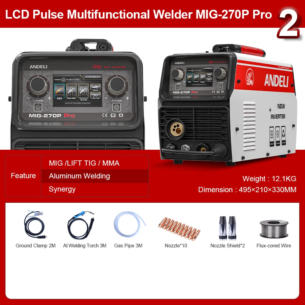ANDELI 220V MIG Welding Machine with Double Pulse ARC Lift TIG Semi-automatic Welding Aluminum Welders Spool Gasless soldering - Daisan Mart