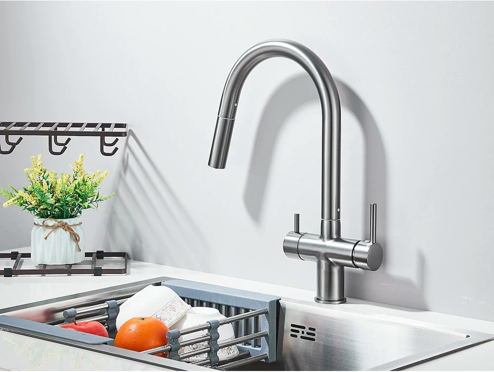High-end Gold-Plated Kitchen Faucet with 2 Swivel Heads