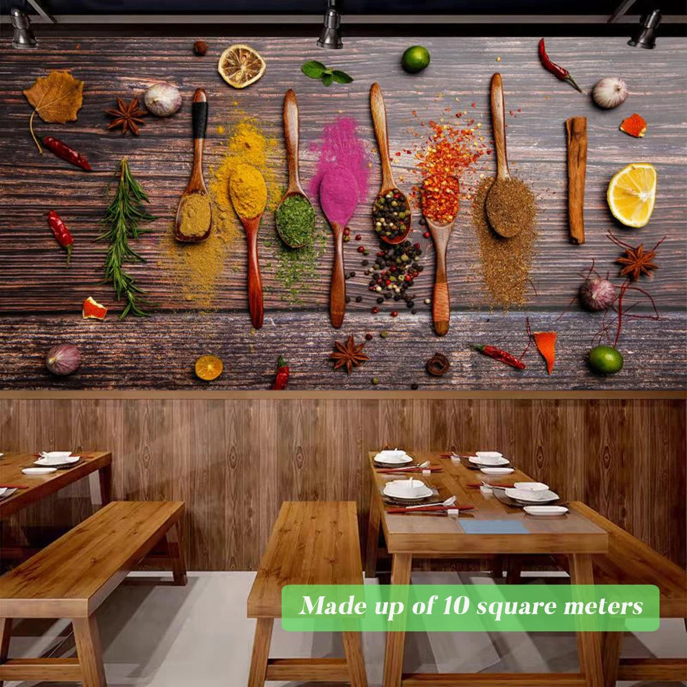 Custom Size Mural Wallpaper 3D Grilled Steak Pizza Shop Donuts Wall Painting Restaurant Cafe Modern Kitchen Spices Wall Papers